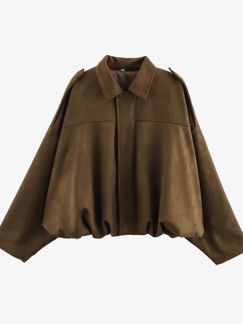 Women Faux Suede Bomber Jacket Oversized Cropped Fall Winter Coat M